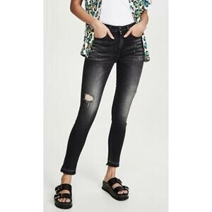 R13 Alison Crop Jeans Black Denim Distressed Mid Rise Skinny Womens Size 27